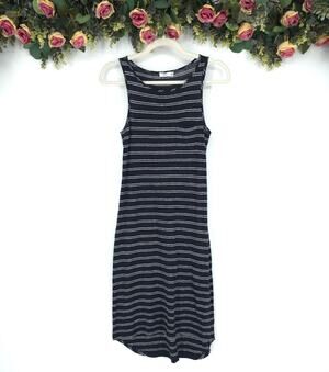 Vince 100% Linen Sheer Navy White Striped Tank Dress Size XS